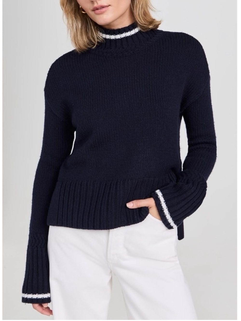 Veronica Beard Jean Lancetti Navy Wool Mock Neck Sweater S NWT